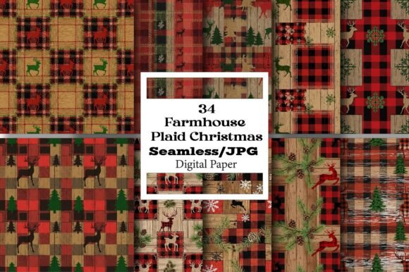 Download Farmhouse Plaid Christmas Digital Papers - Premium Resources