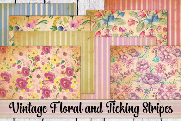 Download Vintage Floral and Ticking Stripes Paper - Stripes paper Collection